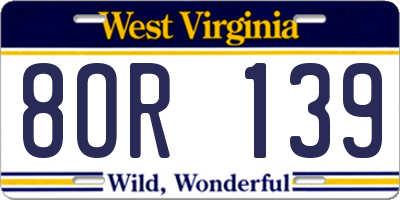 WV license plate 8OR139