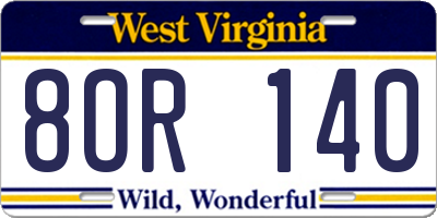 WV license plate 8OR140