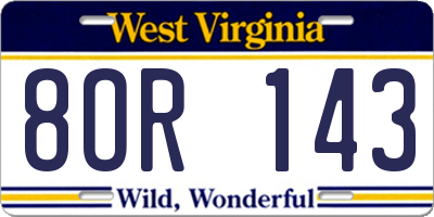 WV license plate 8OR143