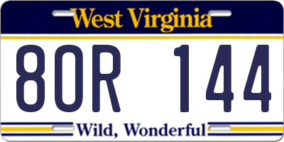 WV license plate 8OR144