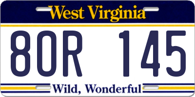 WV license plate 8OR145
