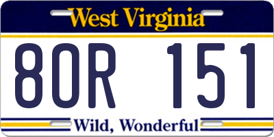 WV license plate 8OR151