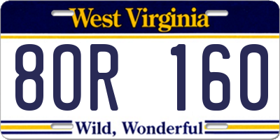 WV license plate 8OR160