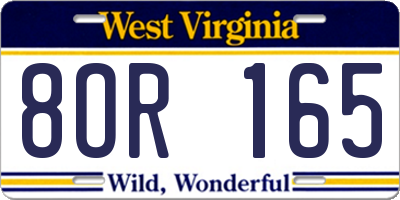 WV license plate 8OR165