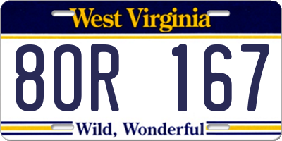 WV license plate 8OR167