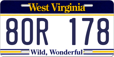 WV license plate 8OR178