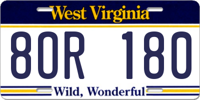 WV license plate 8OR180