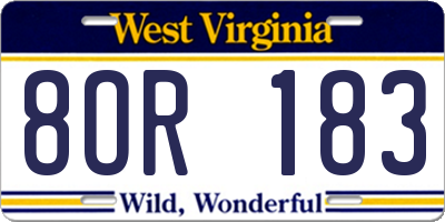 WV license plate 8OR183