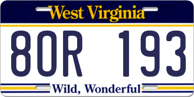 WV license plate 8OR193
