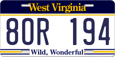 WV license plate 8OR194