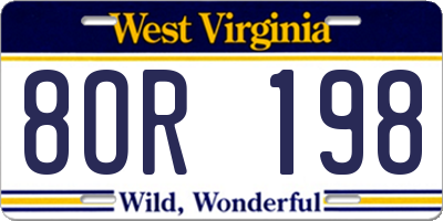 WV license plate 8OR198