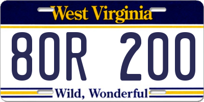 WV license plate 8OR200