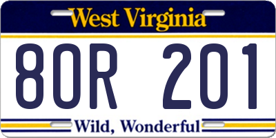 WV license plate 8OR201