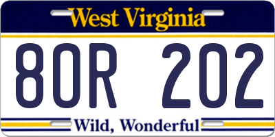 WV license plate 8OR202