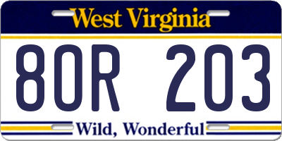 WV license plate 8OR203