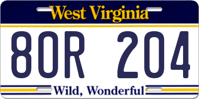 WV license plate 8OR204