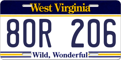 WV license plate 8OR206