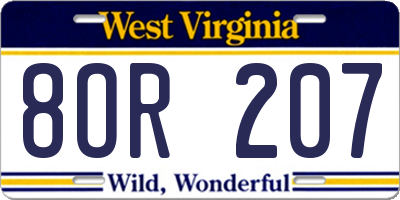 WV license plate 8OR207