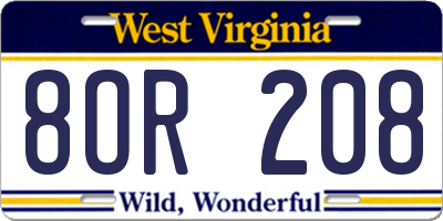 WV license plate 8OR208