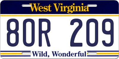 WV license plate 8OR209