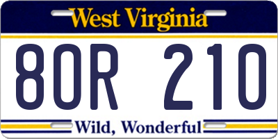 WV license plate 8OR210
