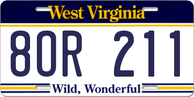 WV license plate 8OR211