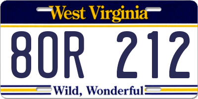 WV license plate 8OR212