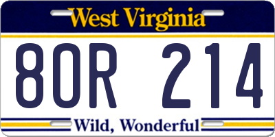 WV license plate 8OR214