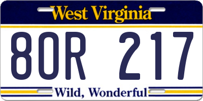WV license plate 8OR217