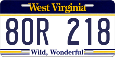 WV license plate 8OR218