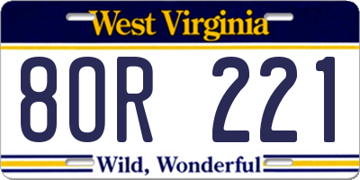 WV license plate 8OR221