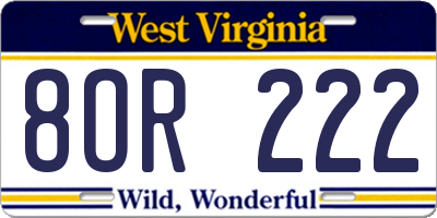 WV license plate 8OR222
