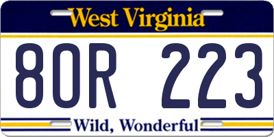 WV license plate 8OR223