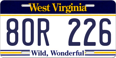 WV license plate 8OR226