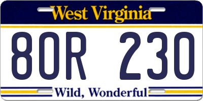 WV license plate 8OR230