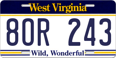 WV license plate 8OR243