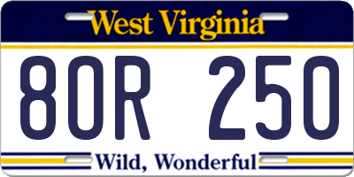 WV license plate 8OR250