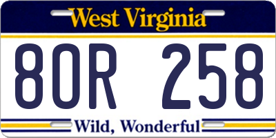 WV license plate 8OR258