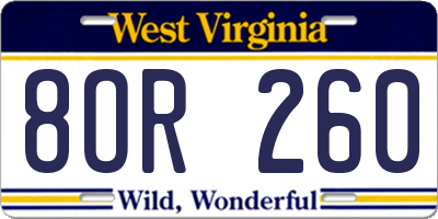 WV license plate 8OR260