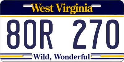 WV license plate 8OR270