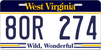 WV license plate 8OR274