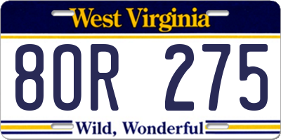 WV license plate 8OR275