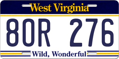 WV license plate 8OR276