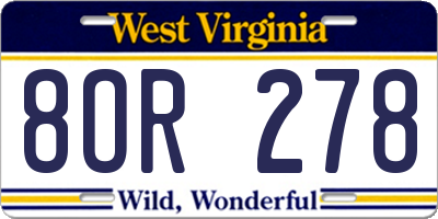WV license plate 8OR278