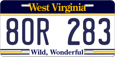 WV license plate 8OR283
