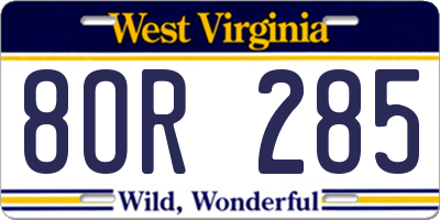 WV license plate 8OR285