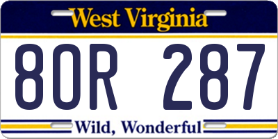 WV license plate 8OR287