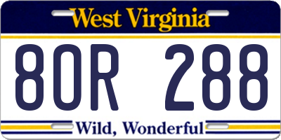WV license plate 8OR288