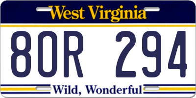 WV license plate 8OR294