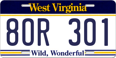 WV license plate 8OR301